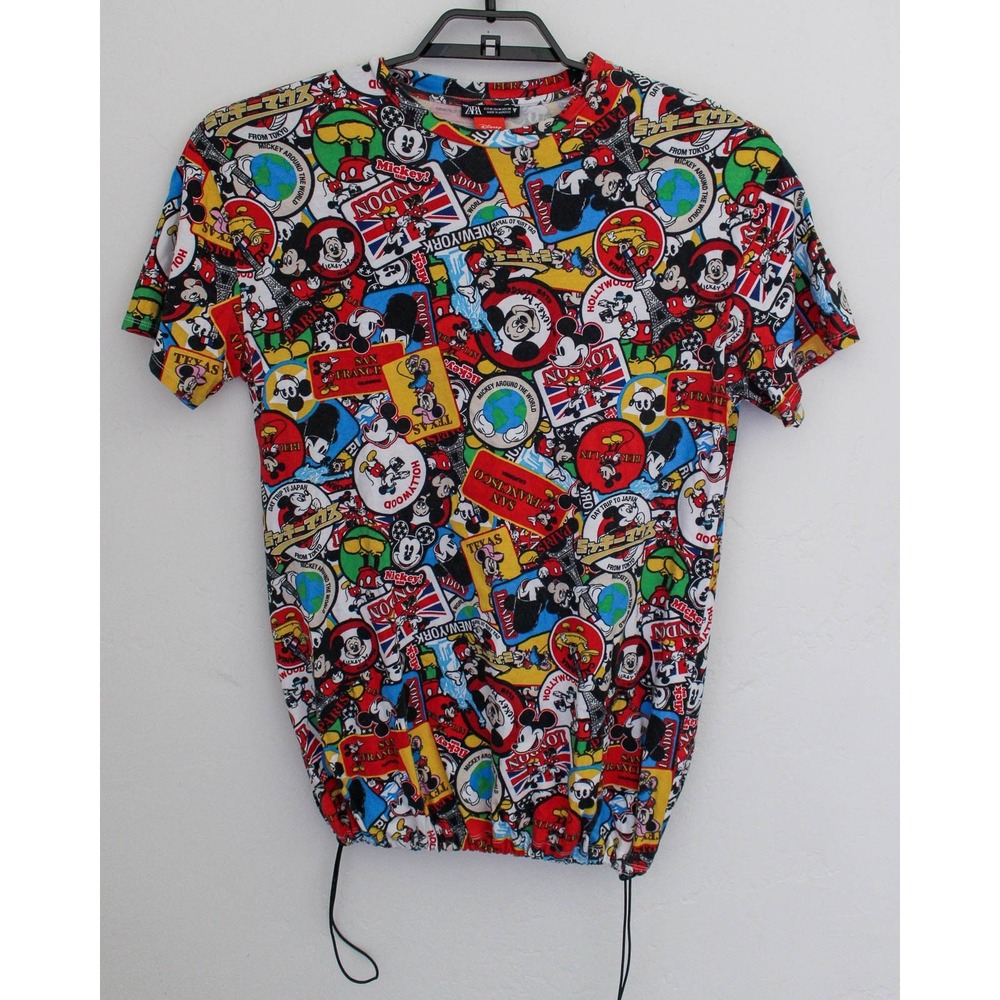Zara x Disney Mickey Mouse Top Womens Medium Red Cinch Hem Short Sleeve T-Shirt